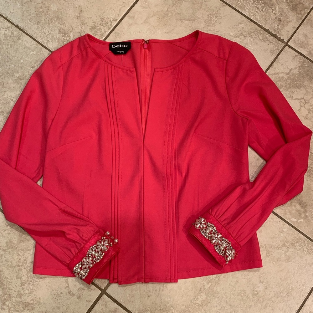 Bebe hot pink blouse w/rhinestones and pearls